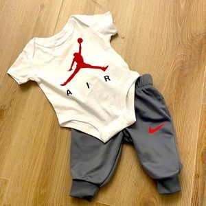 Baby Air Jordan Outfit . Jordan Onesie and Nike Joggers.